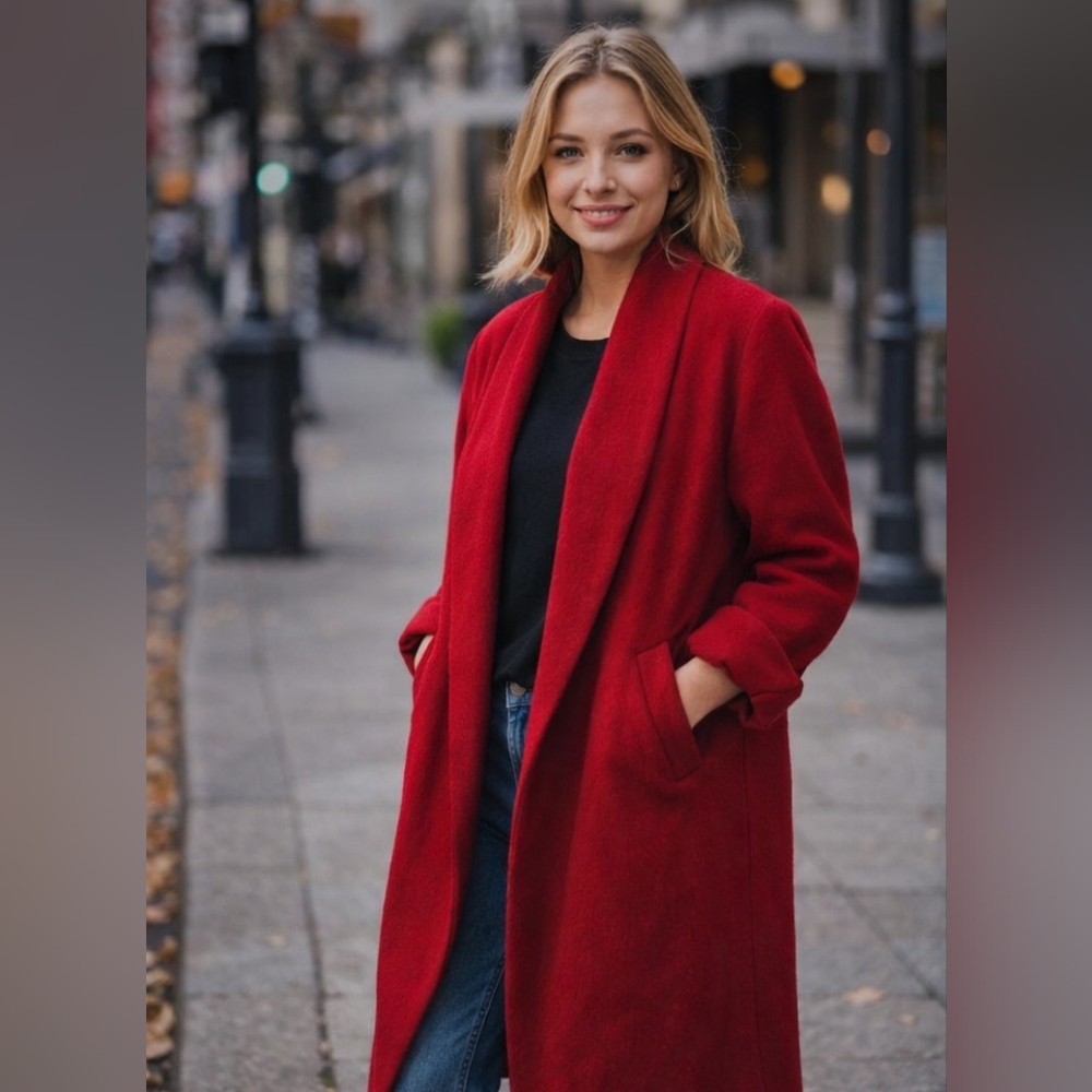 Wool ..Samantha Taylor 100% Wool. Vintage. Elegant Women's Red Trench Coat